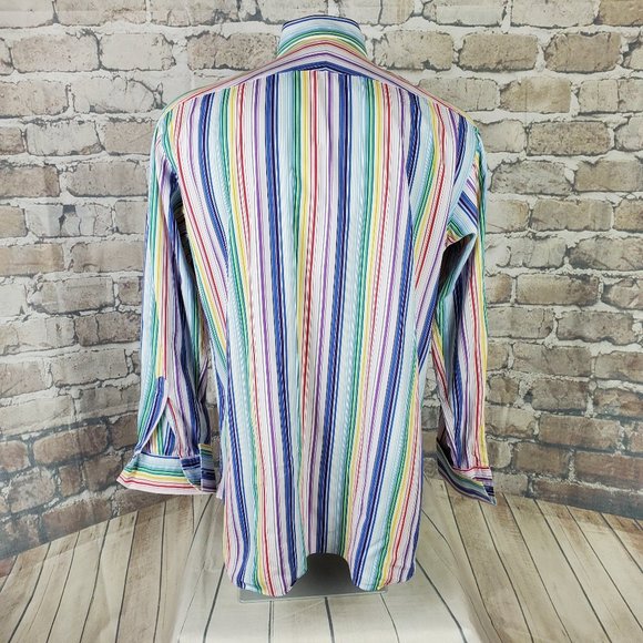 Thomas PINK Dress Shirt Size 16 34 1/2 Rainbow - Picture 6 of 11